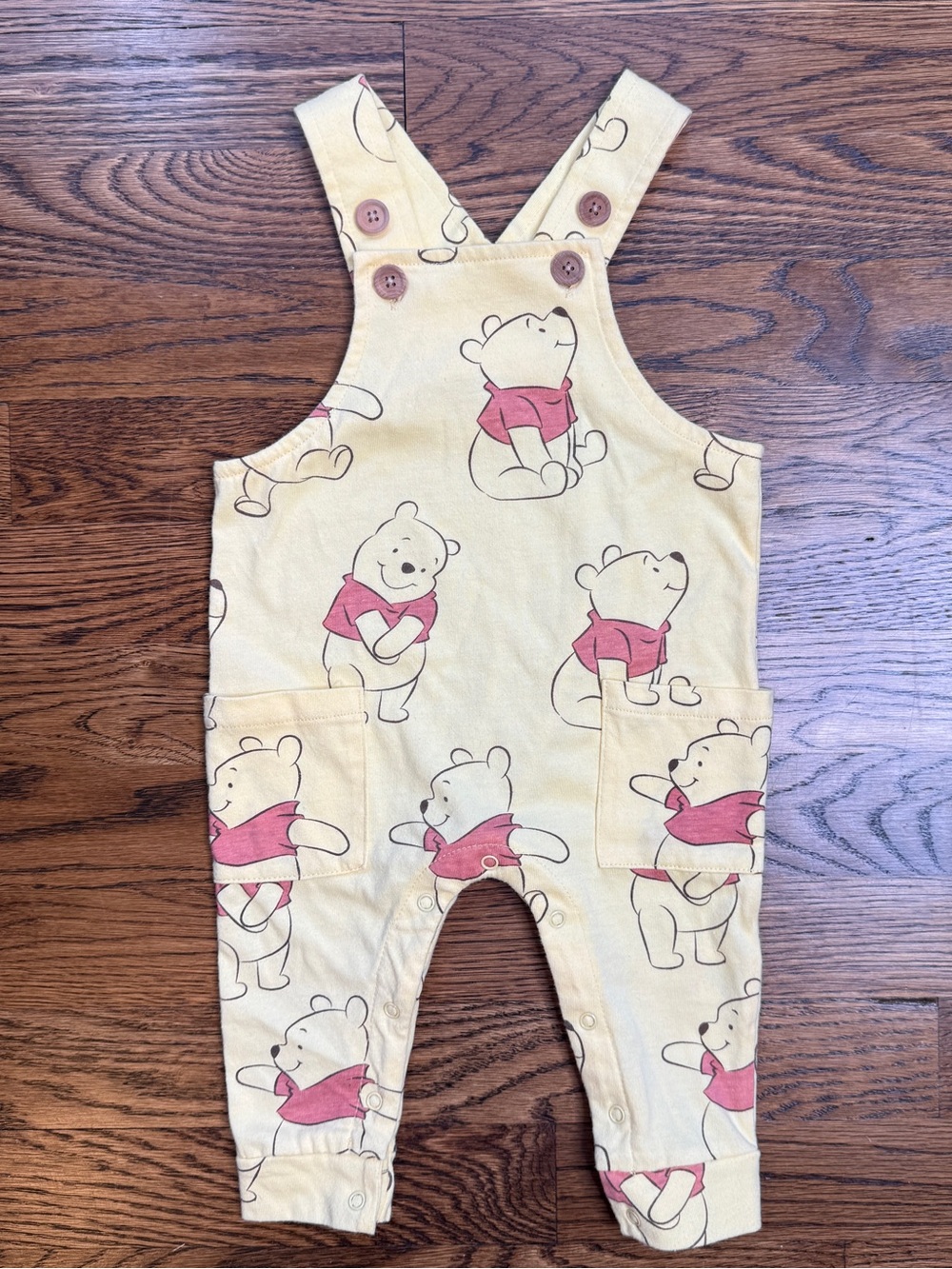 Disney Winnie the Pooh Yellow Gold Print Adjustable Overalls for Kids 6 Months